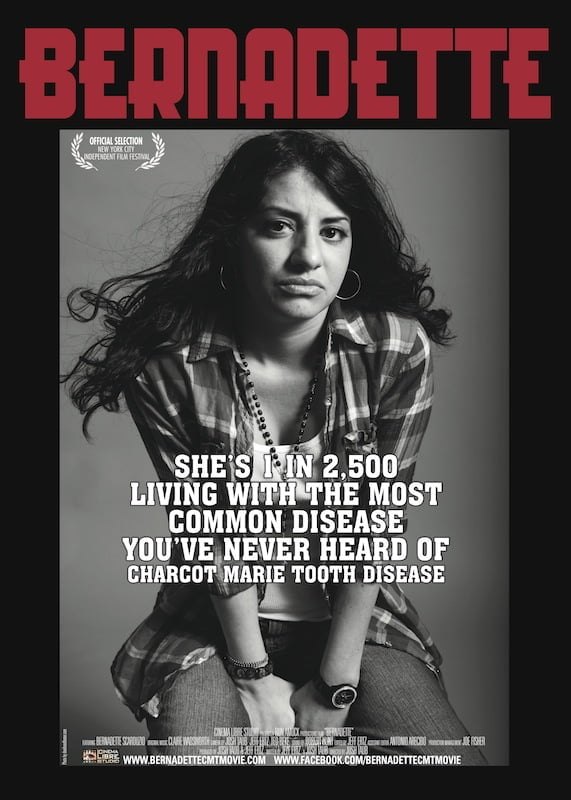 Key art from the documentary Bernadette, a black-and-white portrait of her with the title in red.